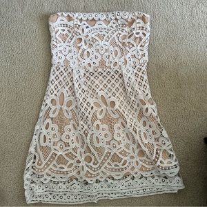 FRANCESCA'S Womens Giselle Strapless Lace Mini Dress Floral White & Cream Medium